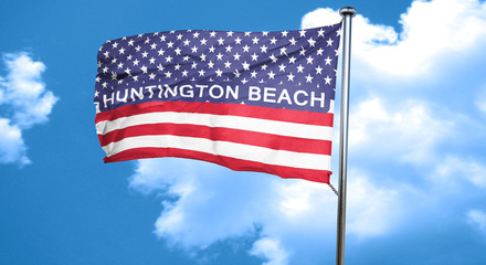 huntington beach, 3D rendering, city flag with stars and stripes