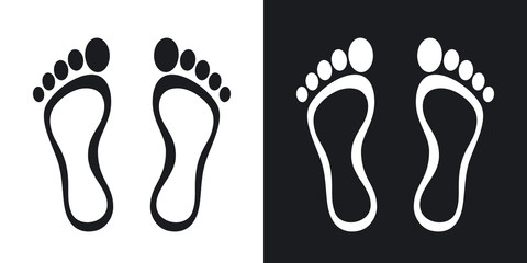 Footprints icon, vector. Two-tone version on black and white bac