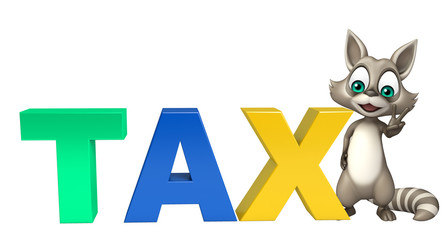 cute Raccoon cartoon character with tax sign