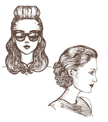 vector illustration of girls with retro hairstyle