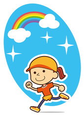 雨上がり　元気に走るお姉さん