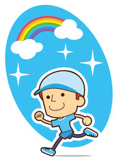 雨上がり　元気に走るお兄さん