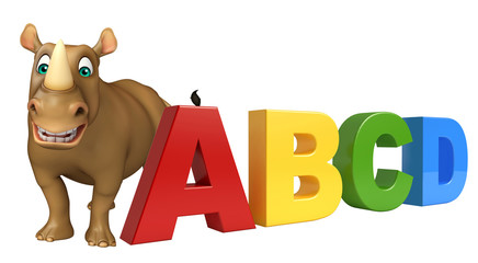 fun Rhino cartoon character with abcd sign