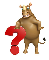 cute Rhino cartoon character with question sign