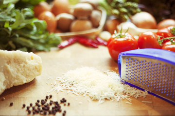 Vegetables, cheese and spices