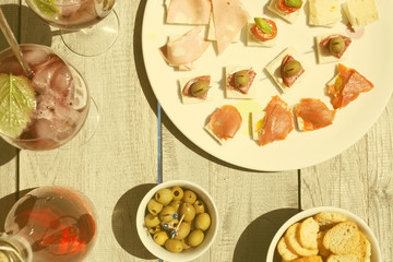 Appetizers on a summer day with wine