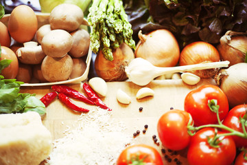Fresh vegetables and spice background