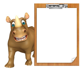 Rhino cartoon character with exam pad