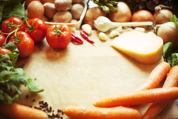 Obraz na płótnie Canvas Fresh vegetables and organic foods with copy space
