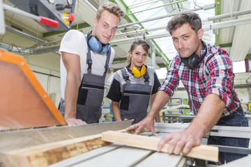 young apprentice with professional carpenter