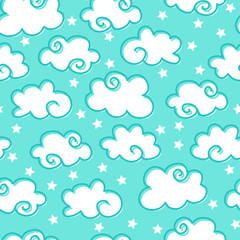 Seamless pattern with clouds and stars