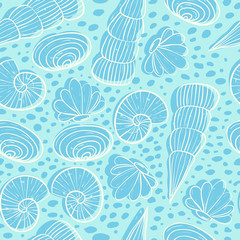Seamless sea pattern with different shells