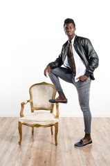 Handsome black man with leather jacket