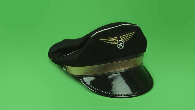 pilot hat uniform isolated on chroma green screen background