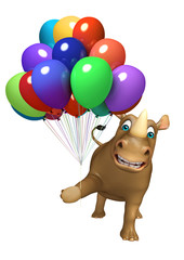 Fototapeta premium Rhino cartoon character with baloon