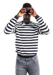 Handsome black man with binoculars