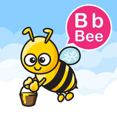 B Bee cartoon color and alphabet for children to learning vector