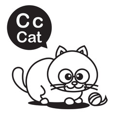 C Cat cartoon and alphabet for children to learning and coloring