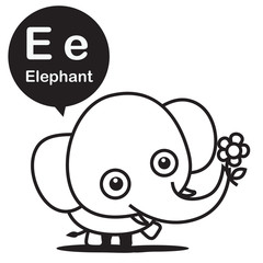E Elephant cartoon and alphabet for children to learning and col