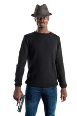 Black man holding a pistol