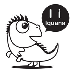I Iguana cartoon and alphabet for children to learning and color