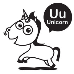 U Unicorn  cartoon and alphabet for children to learning and col