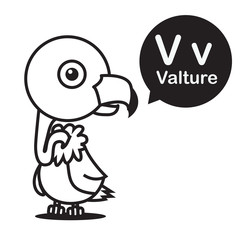 V Valture cartoon and alphabet for children to learning and colo