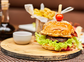 Smoked beef burger and fries