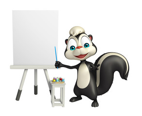 cute Skunk cartoon character with easel board