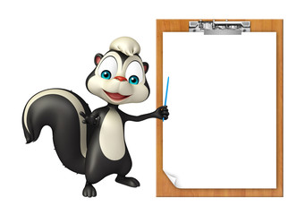 fun Skunk cartoon character with exam pad