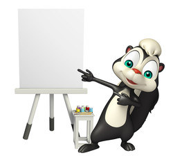 cute Skunk cartoon character with easel board