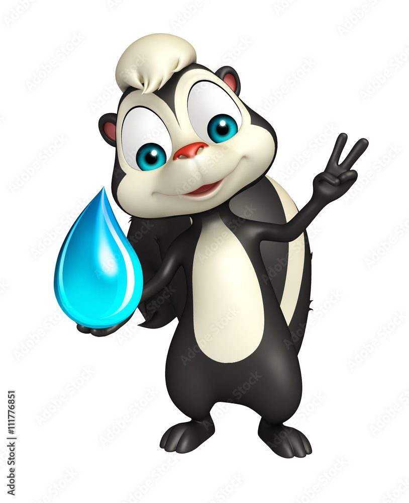 Poster fun Skunk cartoon character with water drop