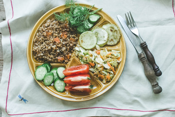 buckwheat garnish with salad and vegetables