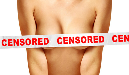 female breast with censorship tapes
