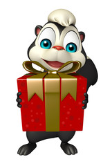 cute Skunk cartoon character with giftbox