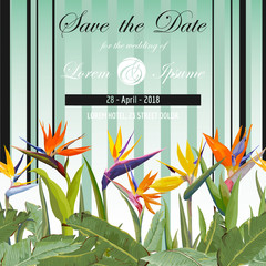 Save the Date. Wedding Card. Tropical Flowers. Tropical Card. 
