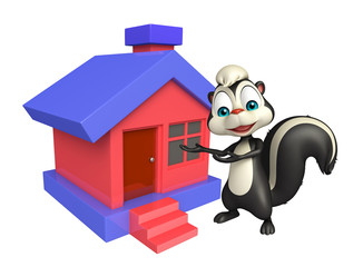 fun Skunk cartoon character with home