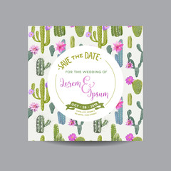 Save the Date Card. Tropical Cactus. Wedding Card. Invitation Card
