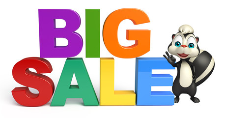 cute Skunk cartoon character with bigsale sign