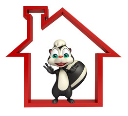 fun Skunk cartoon character with home sign