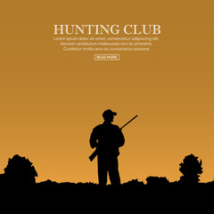 Hunter silhouette with gun. Outdoor hunting sport. Vector illustration.