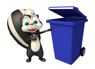 Skunk cartoon character with dustbin