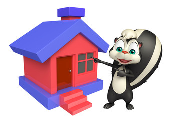 fun Skunk cartoon character with home