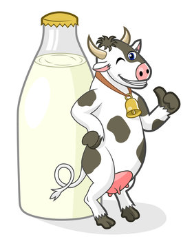 Cow with milk bottle