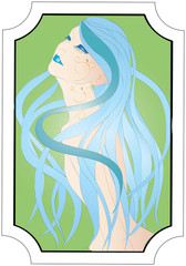 beautiful vector girl with long blue hair