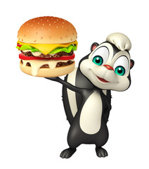 fun Skunk cartoon character with burger