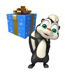 cute Skunk cartoon character with giftbox