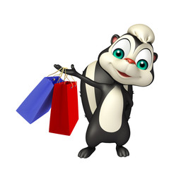 Skunk cartoon character  with shopping bag