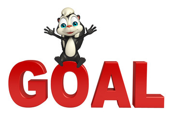 fun Skunk cartoon character with goal sign