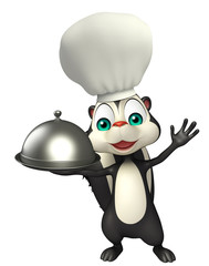 Skunk cartoon character with chef hat and cloche